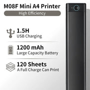 Phomemo M08F A4 Portable Thermal Printer,Supports 8.26"x11.69" A4 Thermal Paper,Wireless Mobile Travel Printers for Car & Office