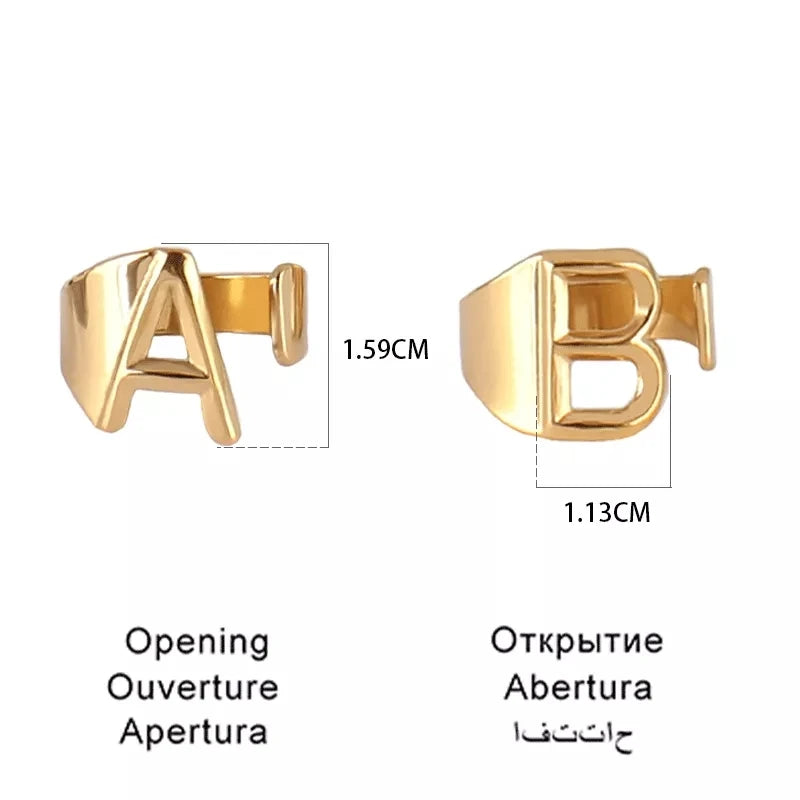 Fashion Stainless Steel Ring Letter Initial Ring Letter Rings For Women Men Open Ring Couple Alphabet Bijoux Femme Jewelry Gift