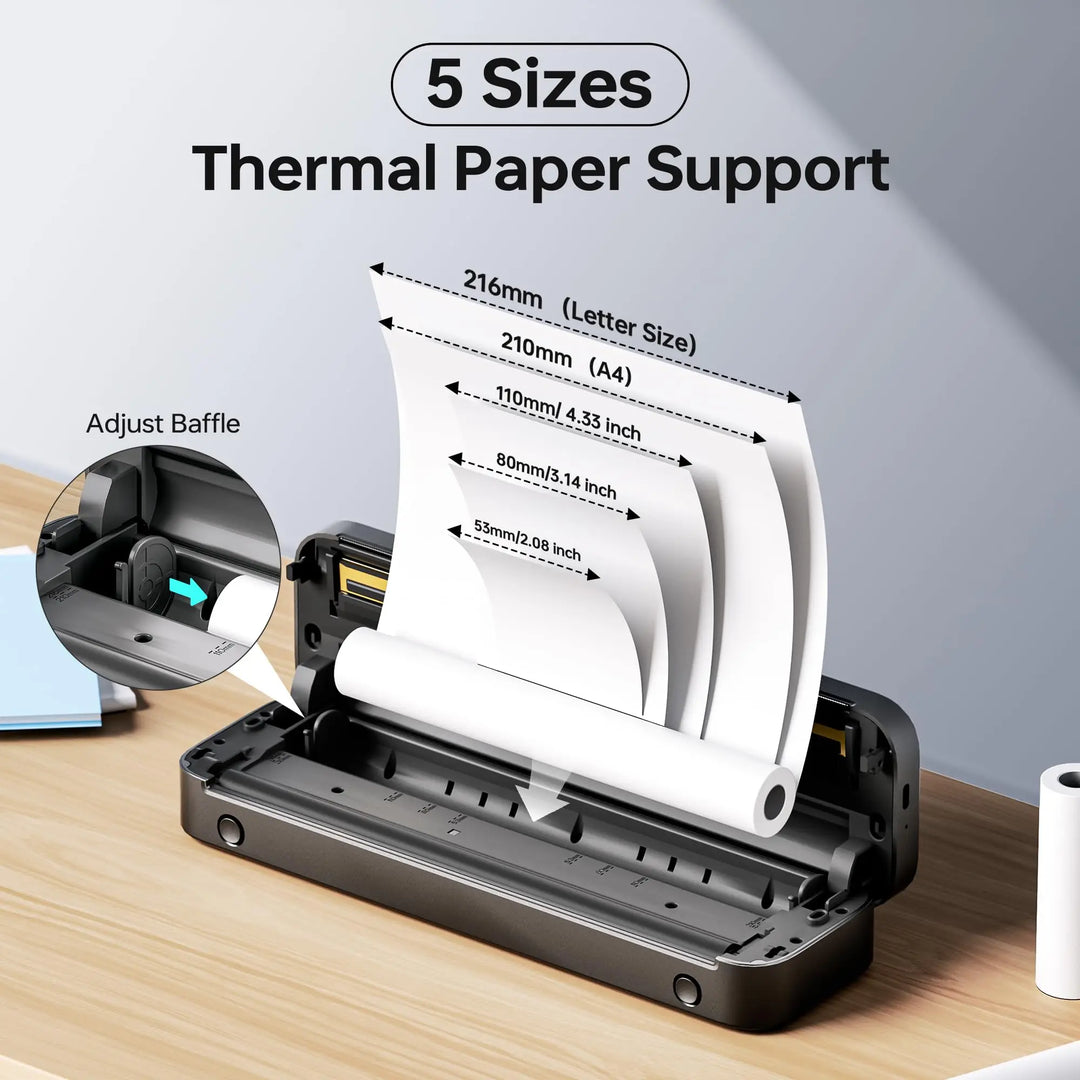 Thermodrucker A4, Tragbarer Mobiler Drucker für Unterwegs M832, Mini Reisedrucker A4 für Phone und PC, Kleiner Inkless Portable Printer Bluetooth 300DPI für Kleine Unternehmen ,Verträge, Büro,Foto