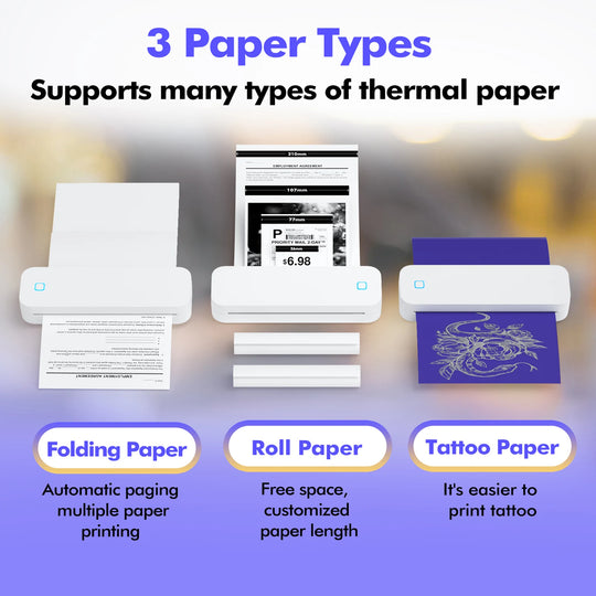 D80 A4 Portable Thermal Transfer Printer Wireless Tattoo Transfer Printer Use with Mobile /Laptop 56mm/77mm/107mm/210mm/216mm